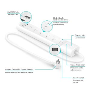 Regleta Inteligente KASA HS300 de 6 salidas+ 3 USB Tp-Link - Image 4